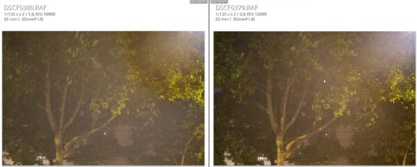 Comparaison du flare à f/1.8 (à gauche) et à f/2 (à droite)