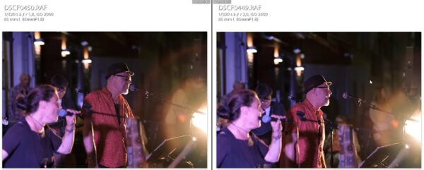 Comparaison du flare à f/1.8 (à gauche) et à f/2 (à droite)